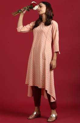Peach printed crepe ethnic-kurtis 1