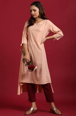 Peach printed crepe ethnic-kurtis 2