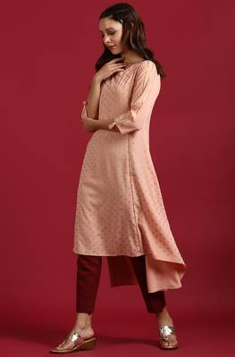 Peach printed crepe ethnic-kurtis 3