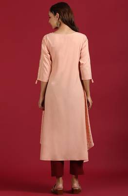 Peach printed crepe ethnic-kurtis 4