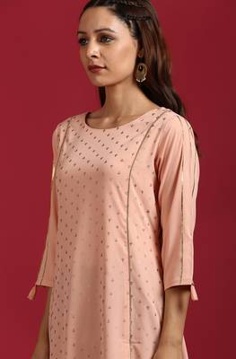 Peach printed crepe ethnic-kurtis 5