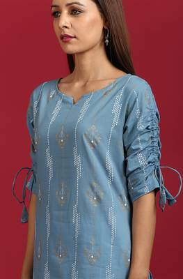 Blue printed cotton ethnic kurtis 5
