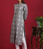 Janasya Grey printed cotton ethnic kurtis