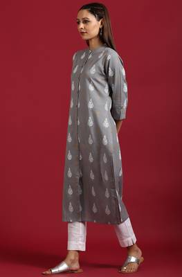 Janasya Grey printed cotton ethnic kurtis 3