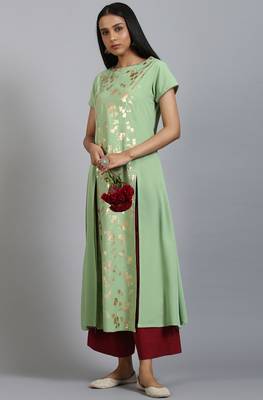 Janasya Light-green printed crepe ethnic-kurtis 1