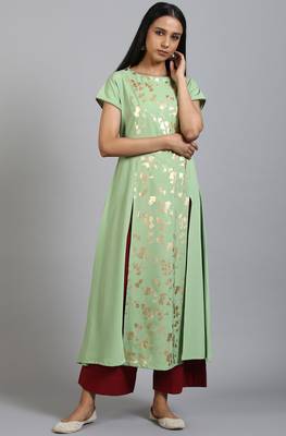 Janasya Light-green printed crepe ethnic-kurtis 2