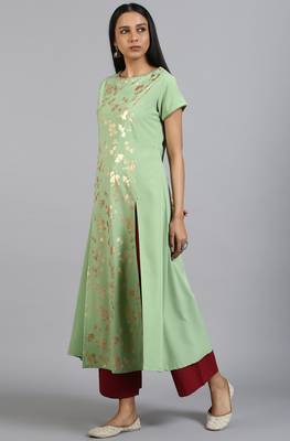 Janasya Light-green printed crepe ethnic-kurtis 3