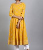 Yellow printed cotton ethnic kurtis
