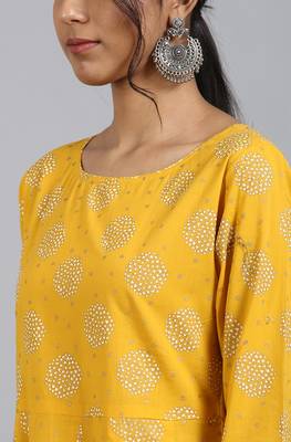 Yellow printed cotton ethnic kurtis 5