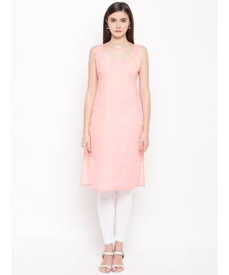 Ada Hand Embroidered Peach Faux Georgette Lucknowi Chikankari Women Kurta with Slip - A114344 4