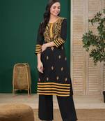 Hand Embroidered Black Cotton Lucknow Chikankari Women Kurta