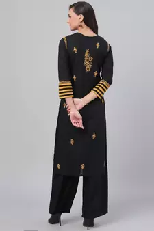 Hand Embroidered Black Cotton Lucknow Chikankari Women Kurta