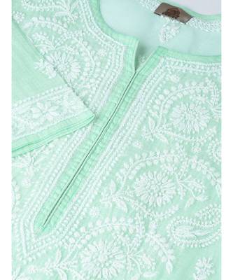 Ada Hand Embroidered Sea Green Kota Lucknow Chikankari Women Kurti With Slip - A100120 5