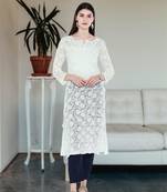 Ada Hand Embroidered White Faux Georgette Lucknow Chikankari Women Kurta - A104788