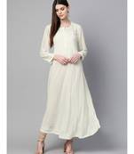 Ada Hand Embroidered Cream Georgette Lucknowi Chikan Women Kurta With Muqaish Work - A100428