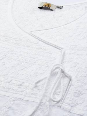 Hand Embroidered White Cotton Angarkha Lucknow Chikankari Women Kurta 4