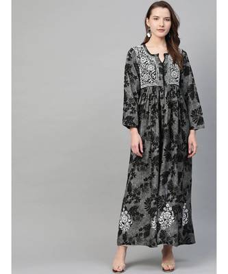 Ada Hand Embroidered Black Cotton Lucknowi Chikan A Line Women Kurta - A100459 1