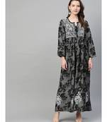 Ada Hand Embroidered Black Cotton Lucknowi Chikan A Line Women Kurta - A100459