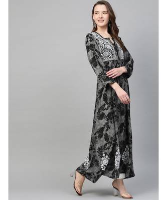 Ada Hand Embroidered Black Cotton Lucknowi Chikan A Line Women Kurta - A100459 3