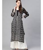 Ada Hand Embroidered Black Georgette Lucknowi Chikan Women Kurta with Slip With Gota Patti Work - A411116