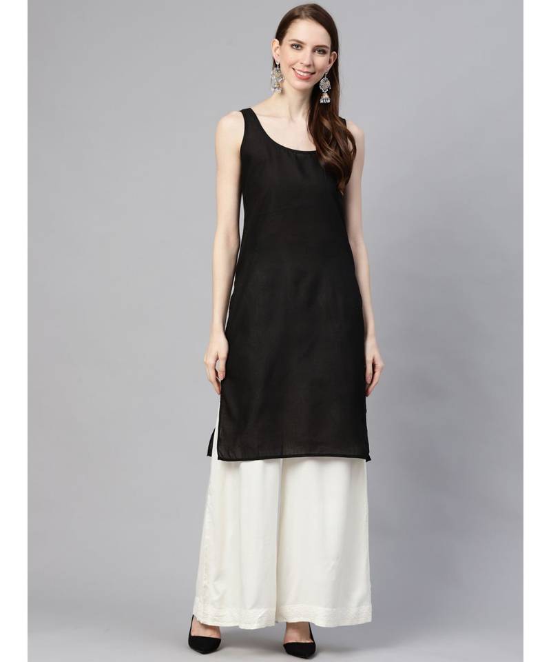 Ada Hand Embroidered Black Georgette Lucknowi Chikan Women Kurta with Slip With Gota Patti Work - A411116