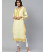 Ada Hand Embroidered Yellow Cotton Lucknow Chikankari Women Kurta - A411134