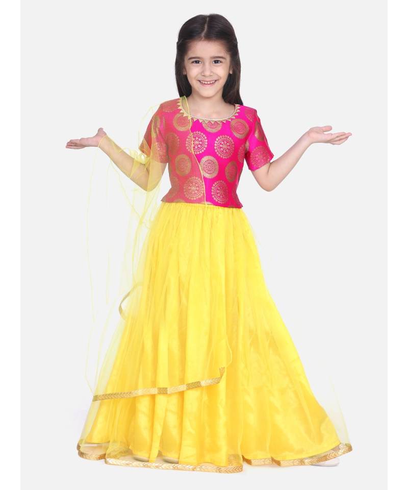 red Chiffon Brocade Lehenga choli for Girls