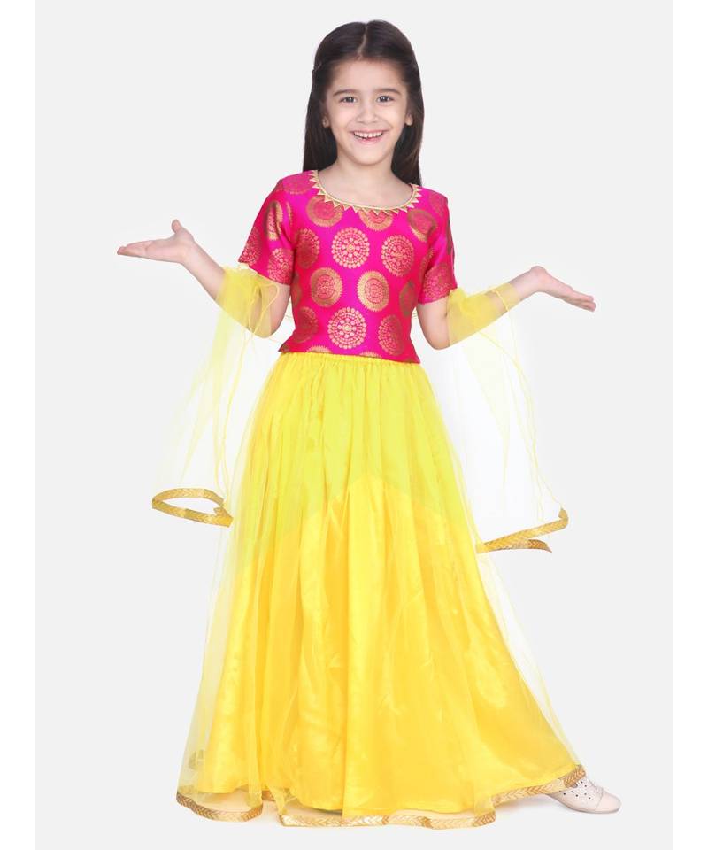 red Chiffon Brocade Lehenga choli for Girls