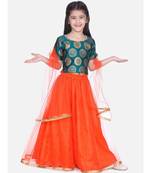 green Jacquard Top with Net Lehenga