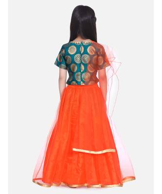 green Jacquard Top with Net Lehenga 3