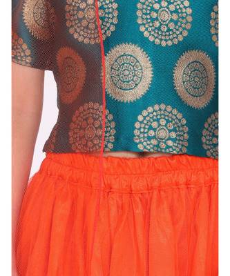 green Jacquard Top with Net Lehenga 4