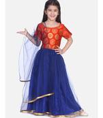 orange Jacquard Top with Net Lehenga