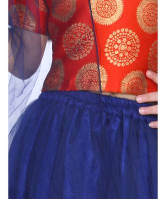 orange Jacquard Top with Net Lehenga 4