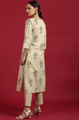 Janasya Beige floral print cotton salwar 2