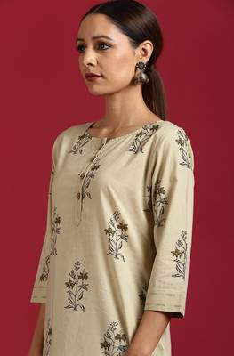 Janasya Beige floral print cotton salwar 3