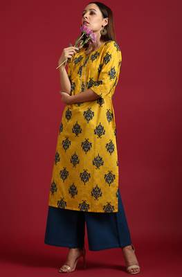 Janasya Yellow floral print cotton salwar 1