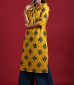 Janasya Yellow floral print cotton salwar