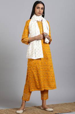 Janasya Mustard printed rayon salwar 1