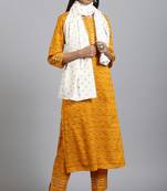 Janasya Mustard printed rayon salwar