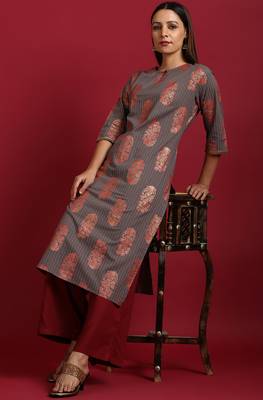Janasya Grey printed cotton salwar 1