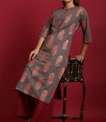 Janasya Grey printed cotton salwar
