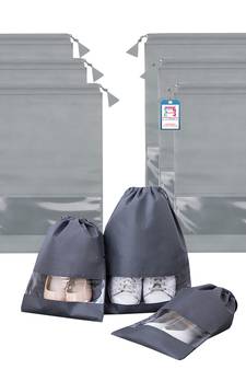 atorakushon   Fabric Shoe Cover Travelling Storage Bag Footwear Wardrobe Organizer Pouch Pack of 6 (Grey)