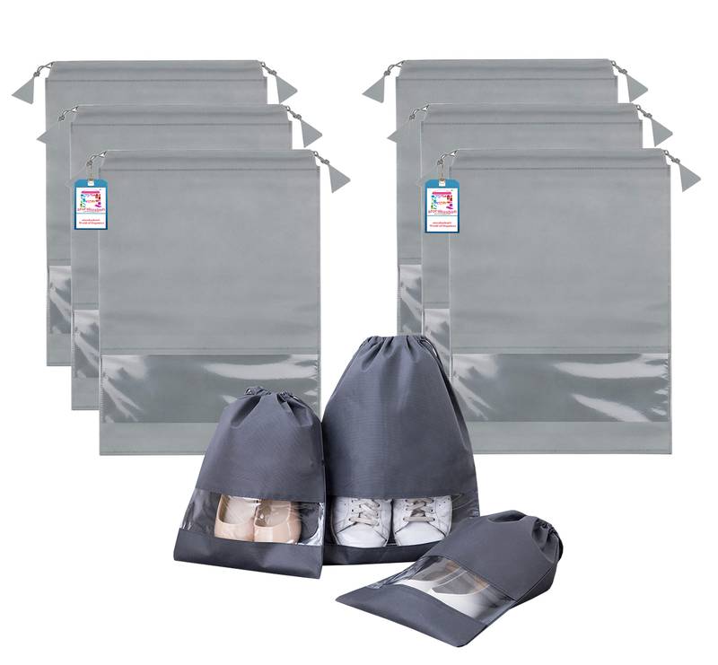 atorakushon   Fabric Shoe Cover Travelling Storage Bag Footwear Wardrobe Organizer Pouch Pack of 6 (Grey)