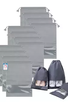 atorakushon   Fabric Shoe Cover Travelling Storage Bag Footwear Wardrobe Organizer Pouch Pack of 12 (Grey)