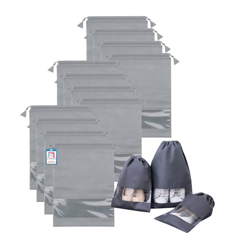 atorakushon   Fabric Shoe Cover Travelling Storage Bag Footwear Wardrobe Organizer Pouch Pack of 12 (Grey)