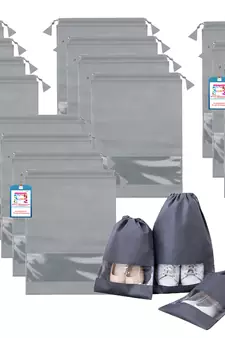 atorakushon   Fabric Shoe Cover Travelling Storage Bag Footwear Wardrobe Organizer Pouch Pack of 18 (Grey)