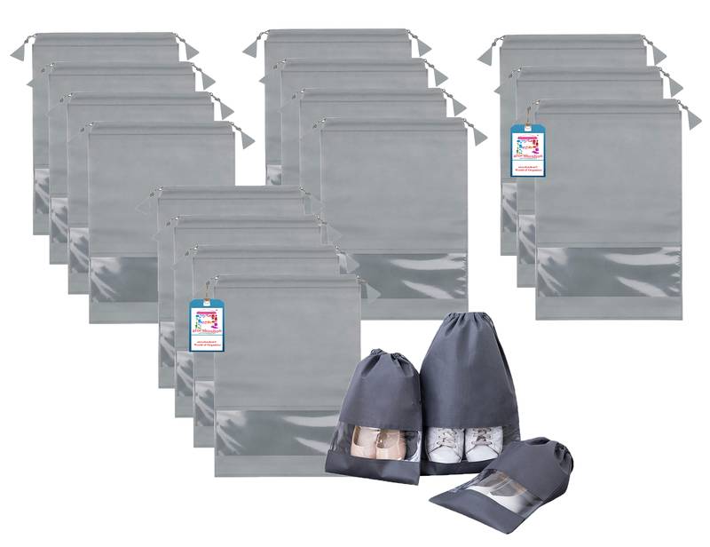 atorakushon   Fabric Shoe Cover Travelling Storage Bag Footwear Wardrobe Organizer Pouch Pack of 18 (Grey)