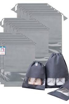 atorakushon   Fabric Shoe Cover Travelling Storage Bag Footwear Wardrobe Organizer Pouch Pack of 24 (Grey)