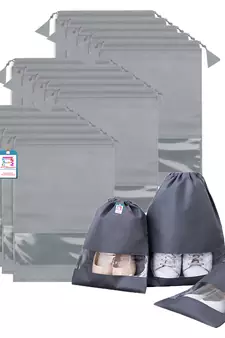 atorakushon   Fabric Shoe Cover Travelling Storage Bag Footwear Wardrobe Organizer Pouch Pack of 24 (Grey)