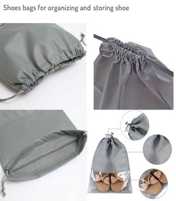atorakushon   Fabric Shoe Cover Travelling Storage Bag Footwear Wardrobe Organizer Pouch Pack of 24 (Grey) 2